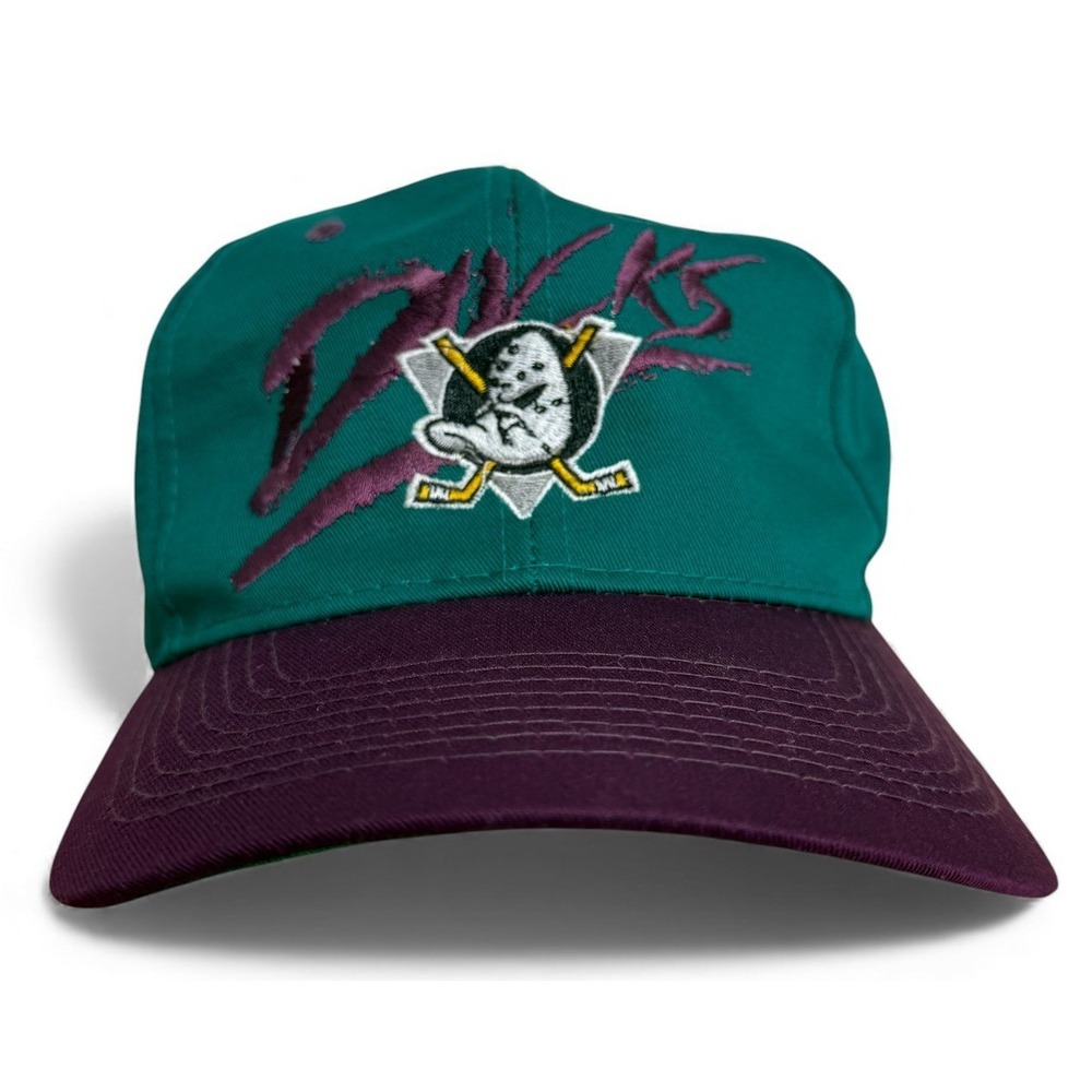 Vintage Anaheim Ducks Hat Mens Teal Purple Embroidered Logo Snapback Hockey 90s
